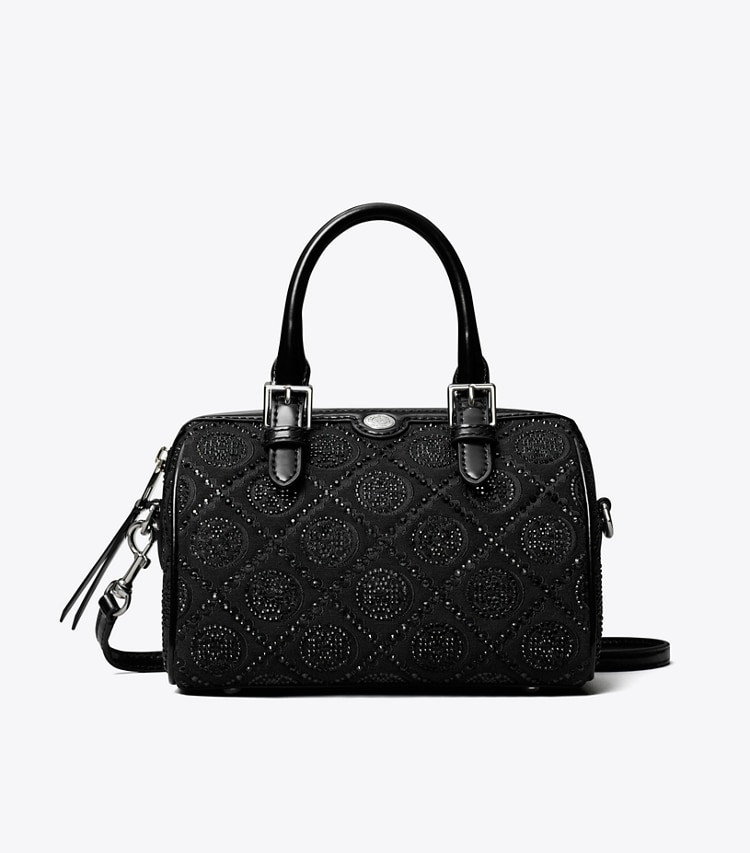 Tory Burch designer crossbody bags T Monogram Embellished Petite Barrel Bag in Black front