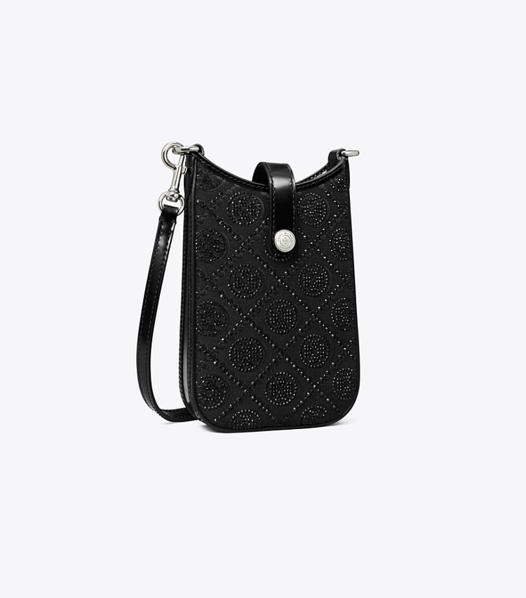 Tory Burch designer ミニバッグ Tモノグラム エンベリッシュ フォン クロスボディ in Black angle