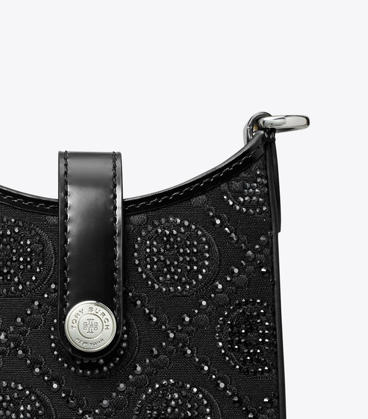Tory Burch designer ミニバッグ Tモノグラム エンベリッシュ フォン クロスボディ in Black ディテール