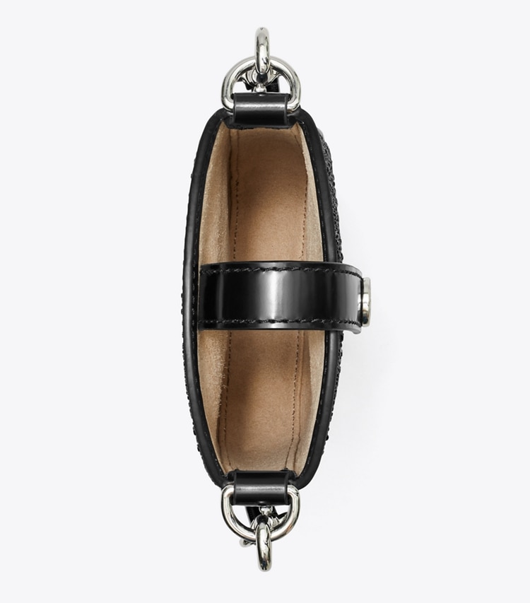 Tory Burch designer ミニバッグ Tモノグラム エンベリッシュ フォン クロスボディ in Black オーバーヘッド