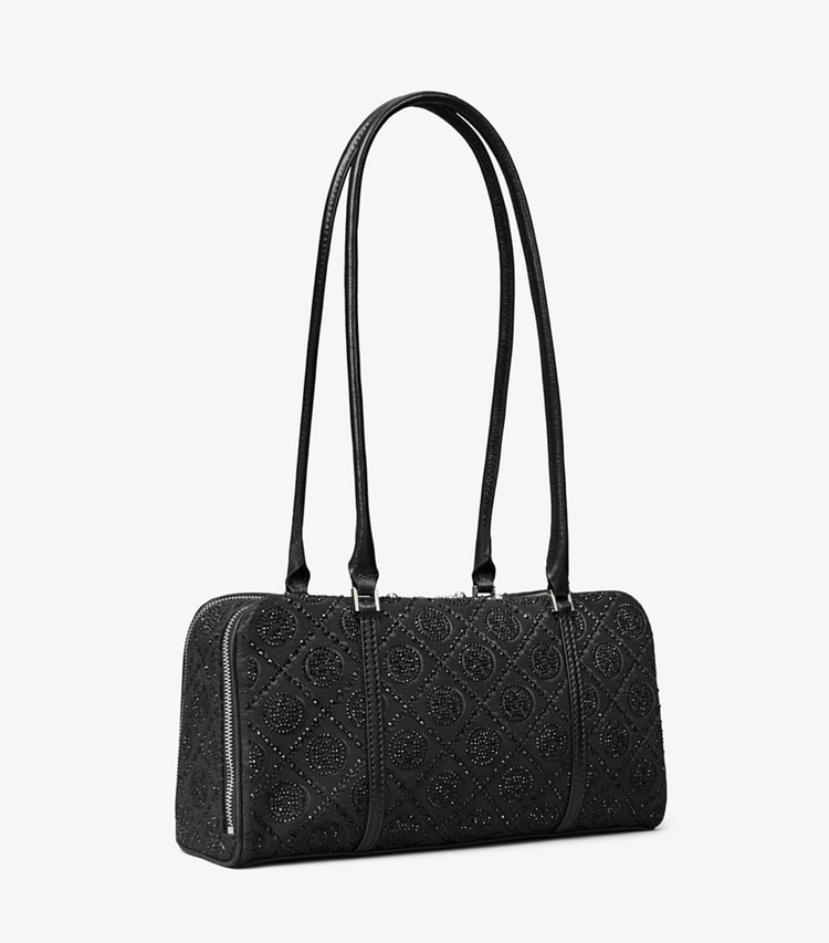 Tory Burch designer サッチェルバッグ Tモノグラム マシュマロ エンベリッシュ スモールサッチェル in Black angle