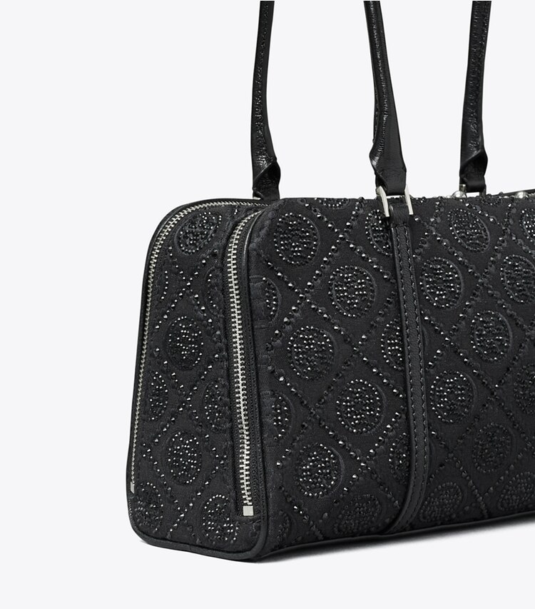Tory Burch designer サッチェルバッグ Tモノグラム マシュマロ エンベリッシュ スモールサッチェル in Black ディテール