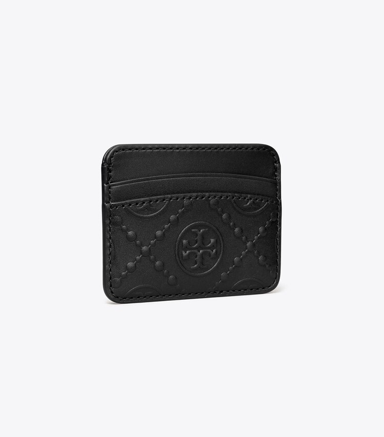 Tory Burch designer card cases T Monogram Embossed Card Case in Black angle