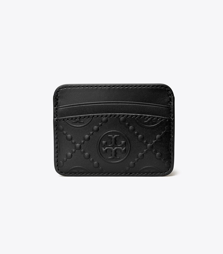 Tory Burch designer card cases T Monogram Embossed Card Case in Black front