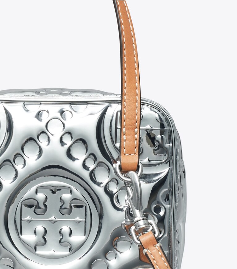 T Monogram Embossed Metallic Cube: Women