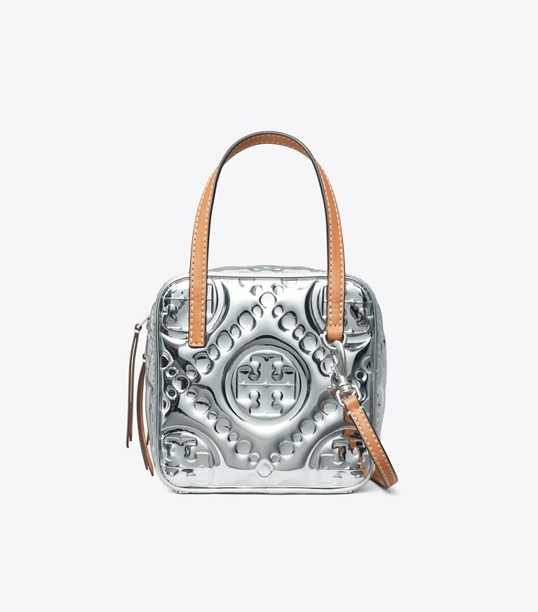 T Monogram Embossed Metallic Cube: Women's Handbags | Crossbody 