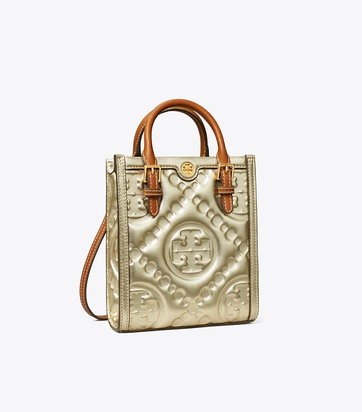 T Monogram Embossed Metallic Mini Tote: Women's Handbags