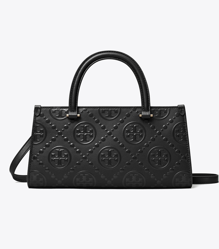 Tory Burch designer satchels T Monogram Embossed Small East-West Tote in Black front