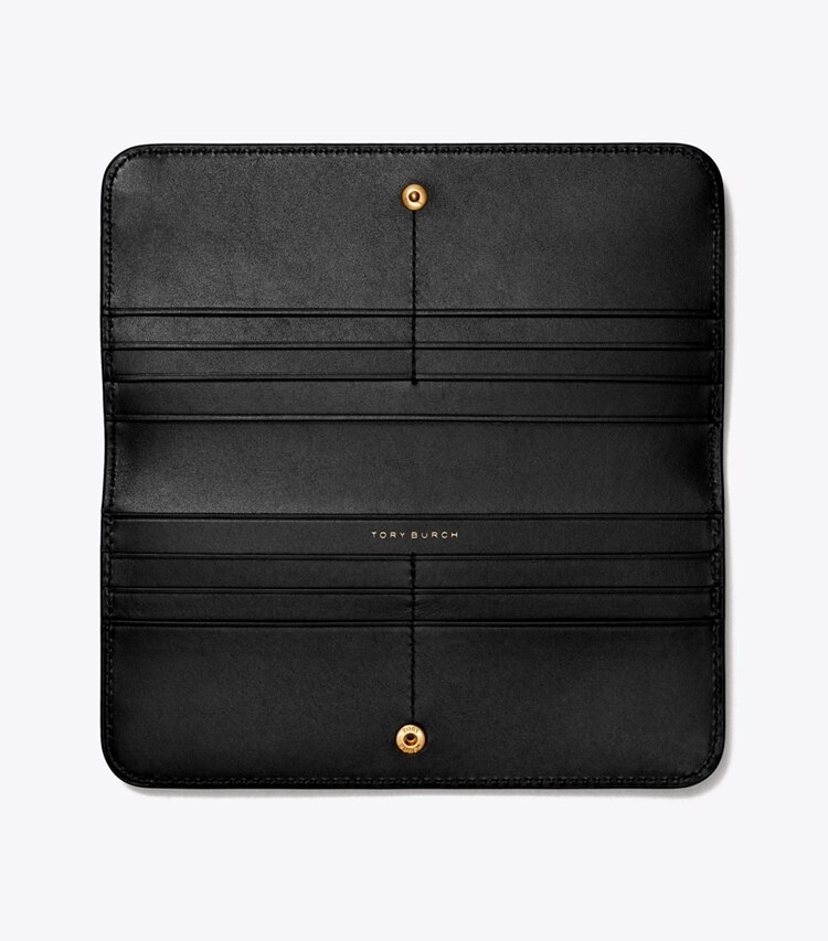 Tory Burch designer wallets T Monogram Embossed Zip Slim Wallet in Black overhead