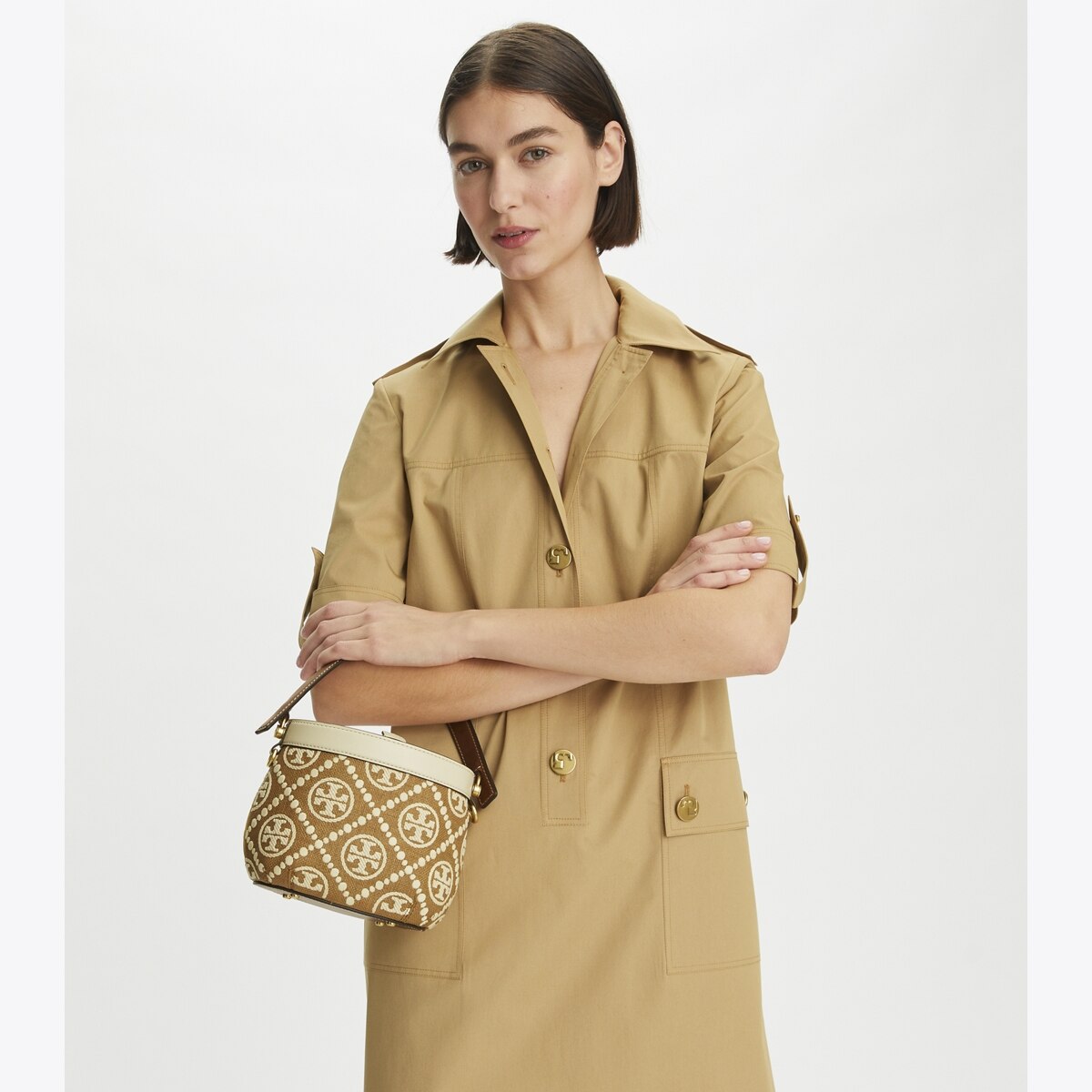 T Monogram Embroidered Raffia Canteen Bag: Women's Designer