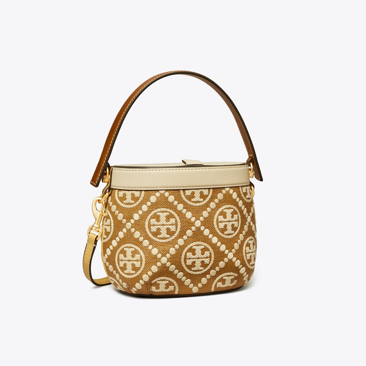 Tory Burch T Monogram Embroidered Raffia Canteen Bag in Metallic