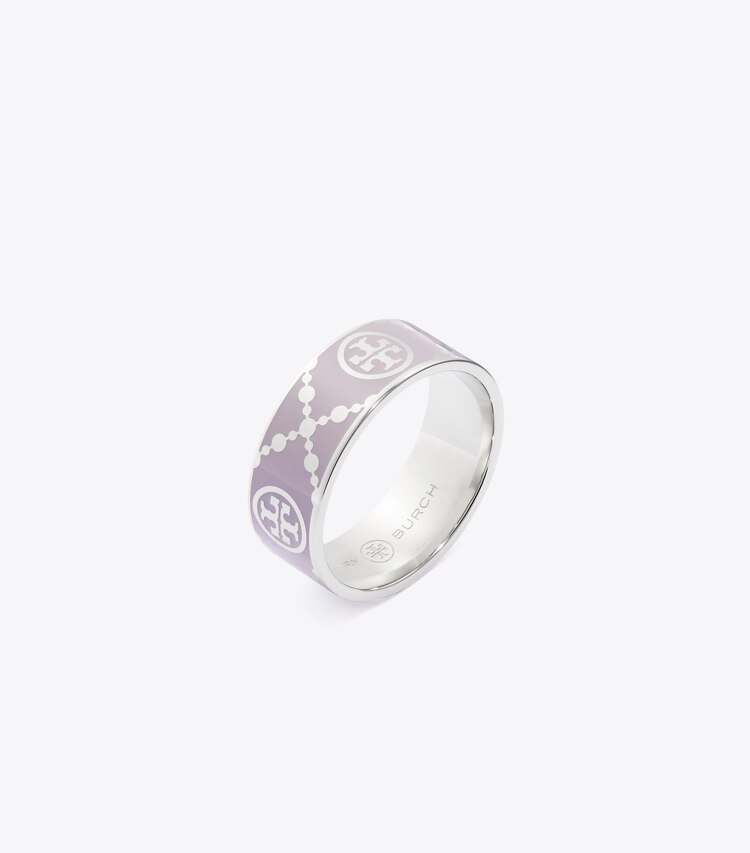Tory Burch designer rings T Monogram Enamel Ring in Platinum / Lilac angle