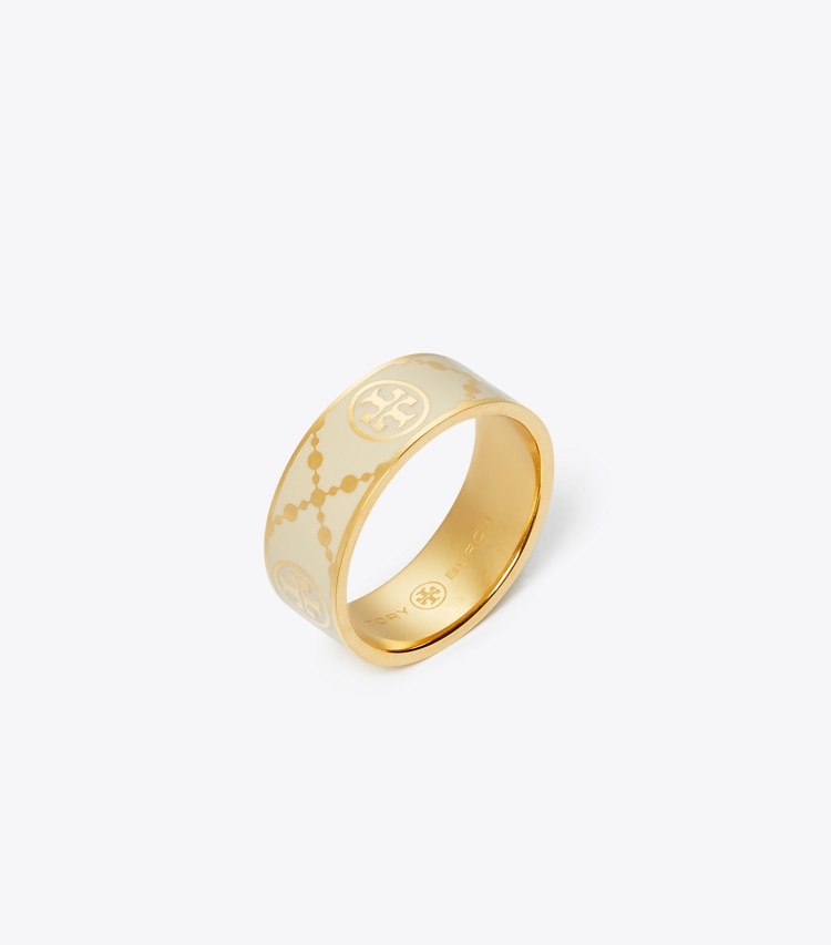 Tory Burch designer rings T Monogram Enamel Ring in Tory Gold / New Ivory angle