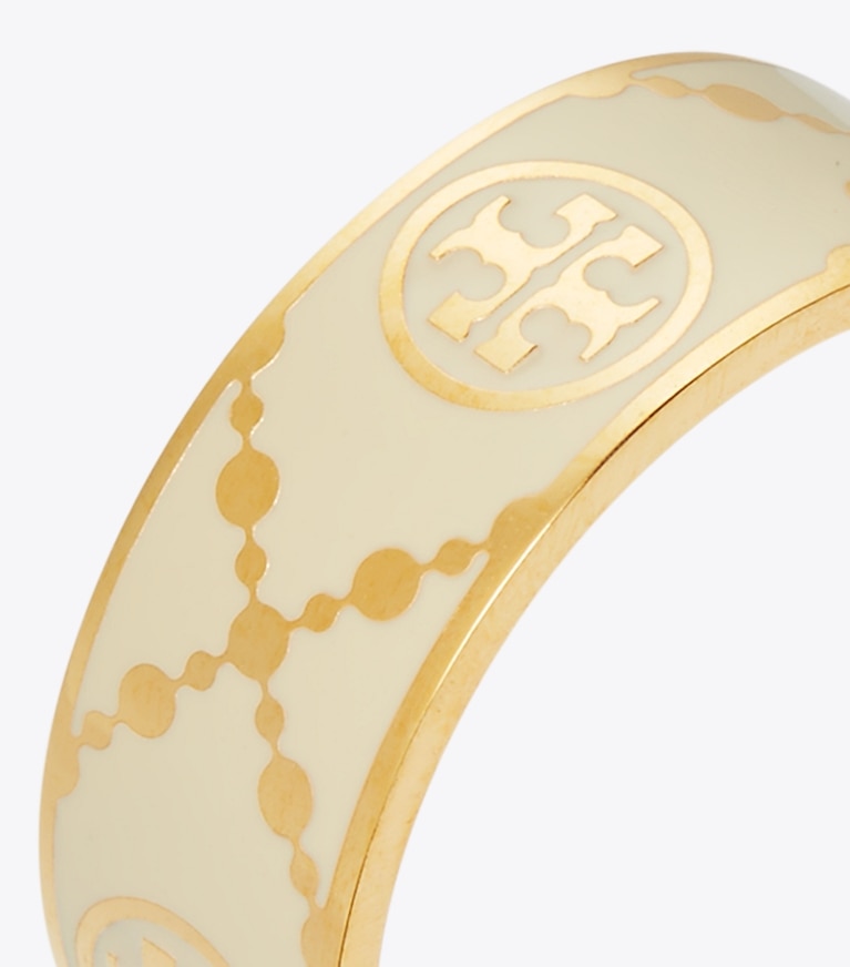 Tory Burch designer rings T Monogram Enamel Ring in Tory Gold / New Ivory angle