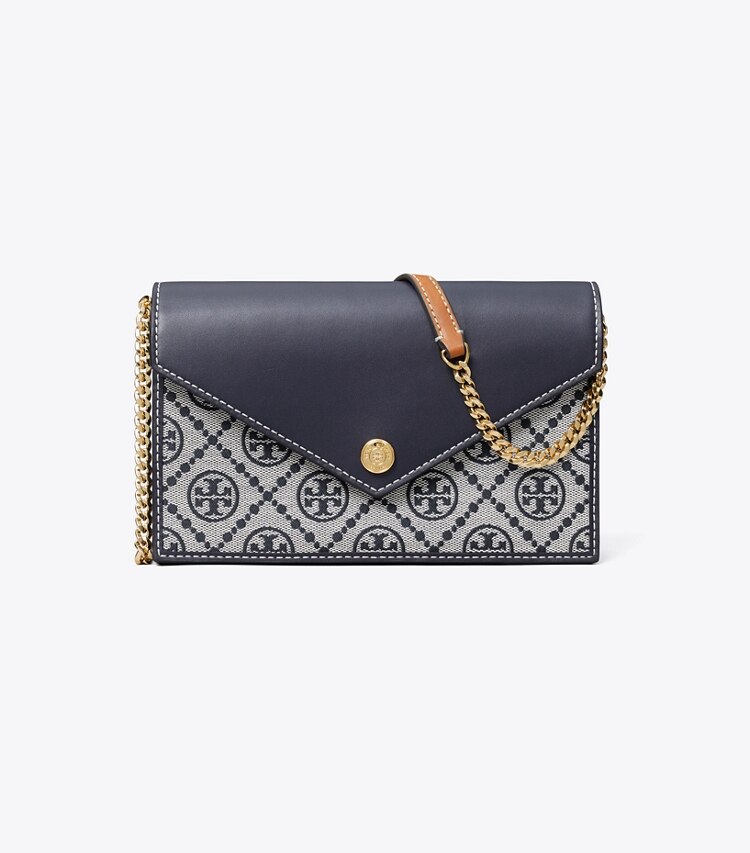 Tory Burch designer ミニバッグ Tモノグラム エンベロープ チェーンウォレット in Tory Navy front