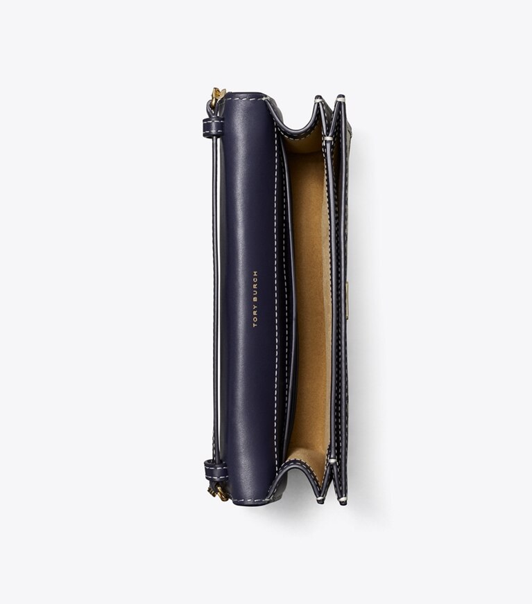Tory Burch designer ミニバッグ Tモノグラム エンベロープ チェーンウォレット in Tory Navy angle
