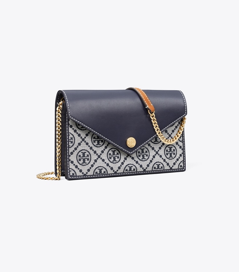 Tory Burch designer mini bags T Monogram Envelope Crossbody in Tory Navy angle