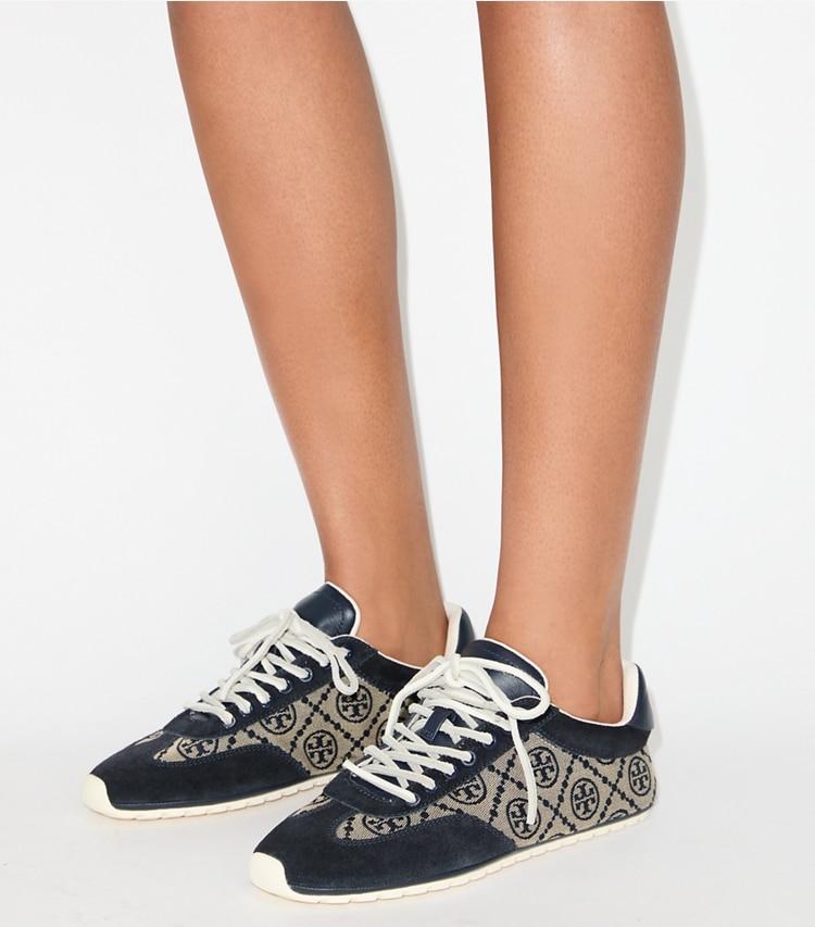 Tory Burch designer sneakers T Monogram Field Sneaker in NAVY T MONOGRAM / NEW NAVY / NEW NAVY accessory on model