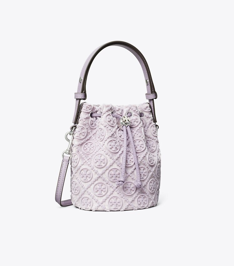 Tory Burch designer crossbody bags T Monogram Fil Coupé Mini Bucket Bag in Lilac angle