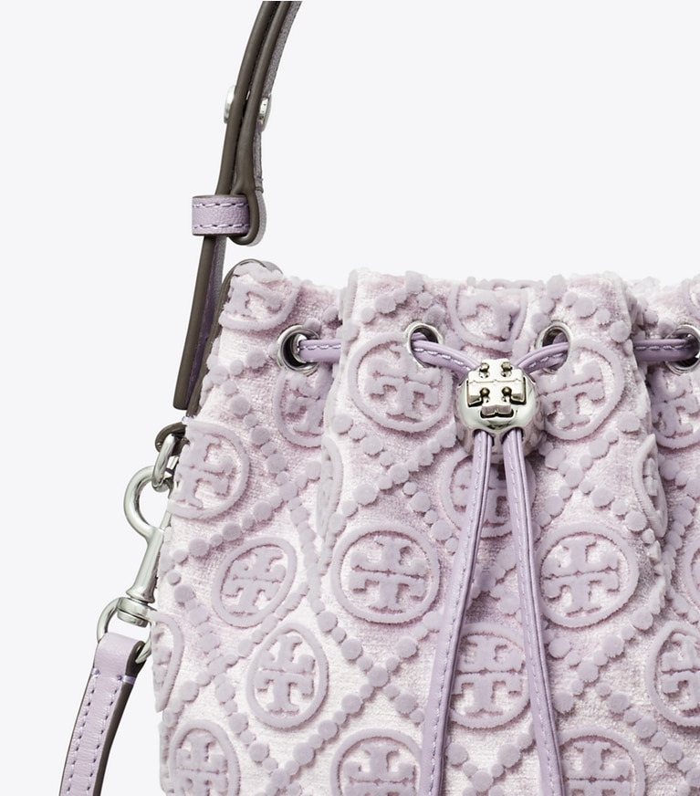 Tory Burch designer crossbody bags T Monogram Fil Coupé Mini Bucket Bag in Lilac angle