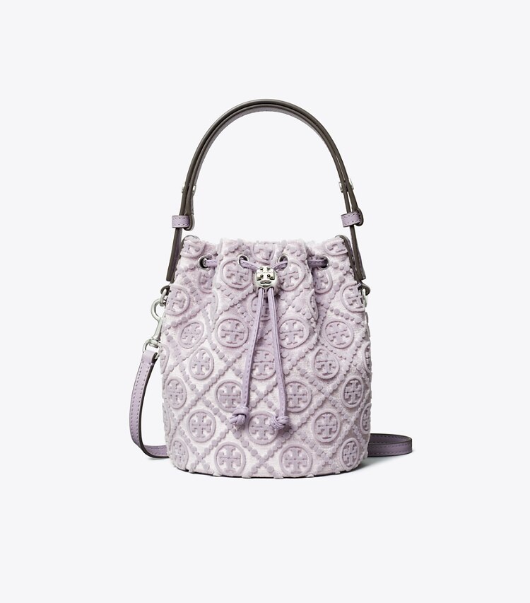 Tory Burch designer crossbody bags T Monogram Fil Coupé Mini Bucket Bag in Lilac front