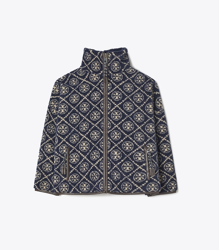 Tory Burch designer coats T Monogram Fleece Jacket in Medium Navy front