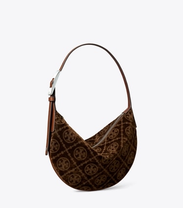 Tory Burch designer ショルダーバッグ Tモノグラム フロック スモール バルーンバッグ in Sun Beige angle