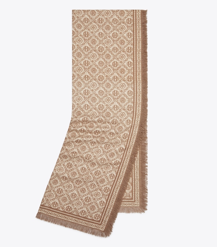 Tory Burch designer scarves T Monogram Floral Oblong Scarf in Chocolate T Monogram folded