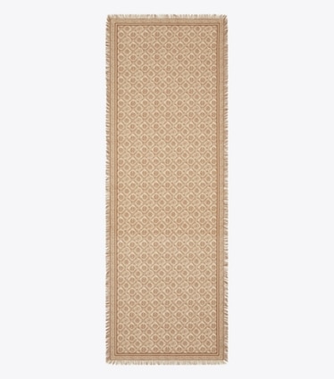 Tory Burch designer scarves T Monogram Floral Oblong Scarf in Chocolate T Monogram overhead