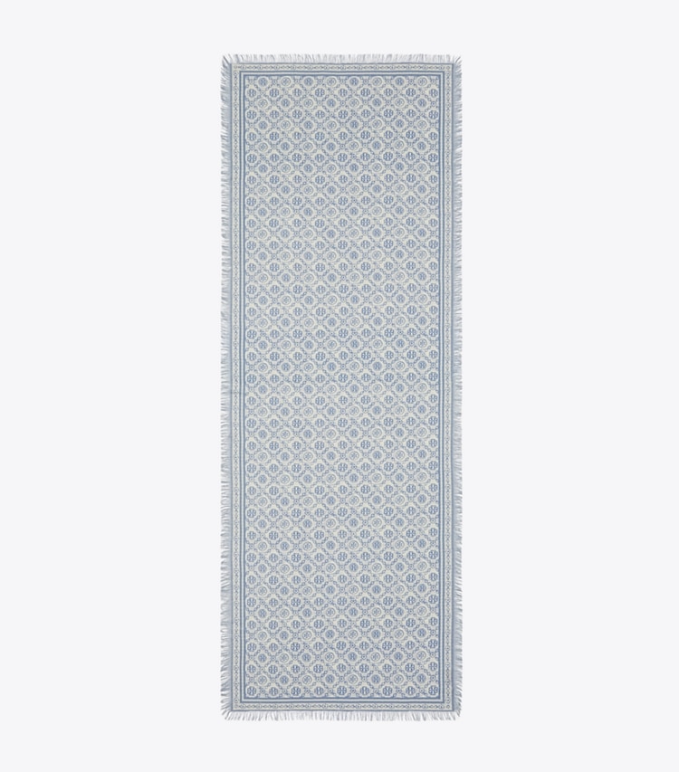 Tory Burch designer scarves T Monogram Floral Oblong Scarf in Blue T Monogram overhead
