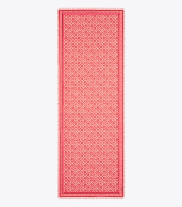 Tory Burch designer scarves T Monogram Floral Oblong Scarf in Red T Monogram overhead