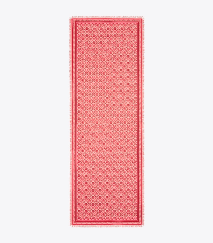 Tory Burch designer scarves T Monogram Floral Oblong Scarf in Red T Monogram overhead