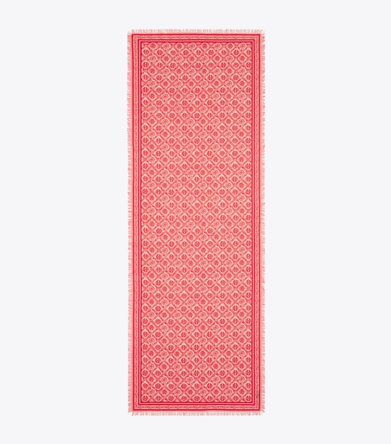 Tory Burch designer scarves T Monogram Floral Oblong Scarf in Red T Monogram overhead