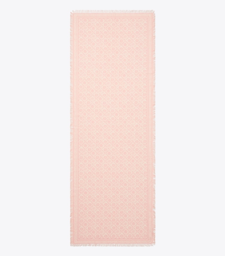 Tory Burch designer scarves T Monogram Floral Oblong Scarf in Pink T Monogram overhead