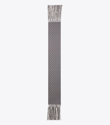 Tory Burch designer scarves T Monogram Fringed Oblong Scarf in Mini T Monogram Navy overhead