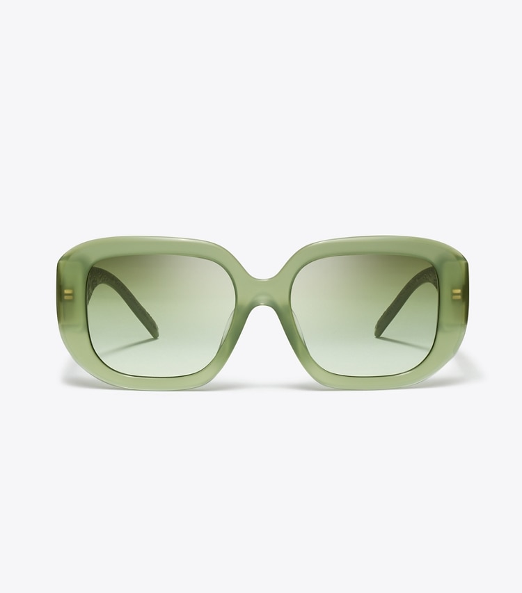 Tory Burch designer sunglasses & eyewear T Monogram Geometric Sunglasses in MILKY GREEN/GREEN GRADIENT front