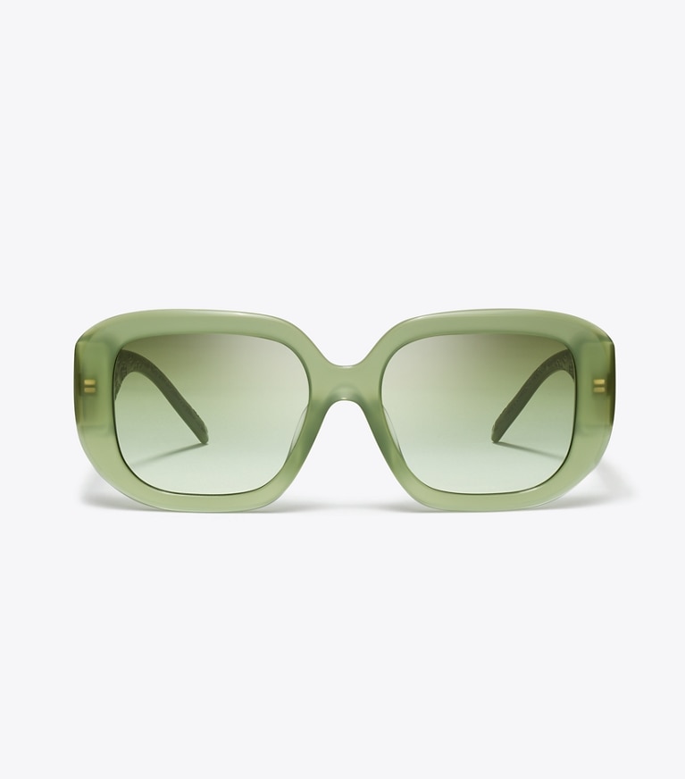 Tory Burch designer sunglasses & eyewear T Monogram Geometric Sunglasses in MILKY GREEN/GREEN GRADIENT front