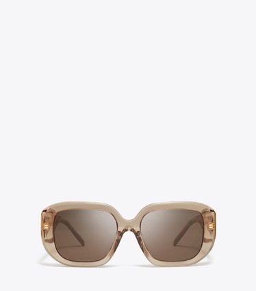Tory Burch designer sunglasses & eyewear T Monogram Geometric Sunglasses in TRANSPARENT BROWN/BROWN front