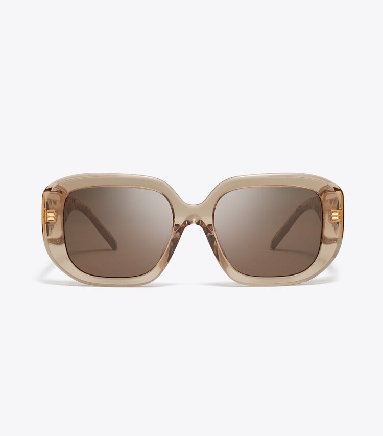 Tory Burch designer occhiali da vista & da sole T Monogram Geometric Sunglasses in TRANSPARENT BROWN/BROWN front