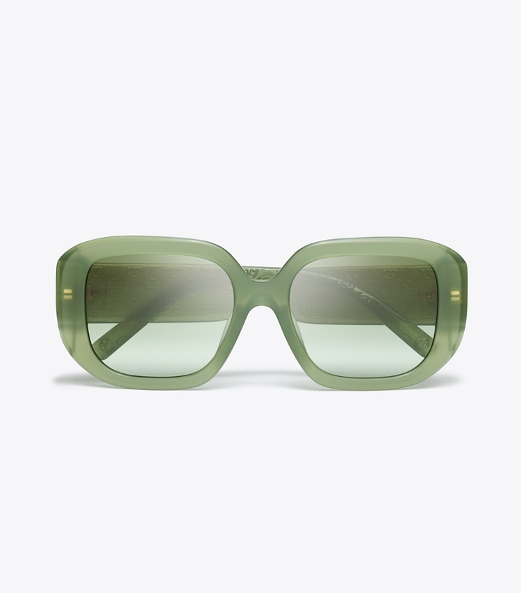 Tory Burch designer sunglasses & eyewear T Monogram Geometric Sunglasses in MILKY GREEN/GREEN GRADIENT overhead