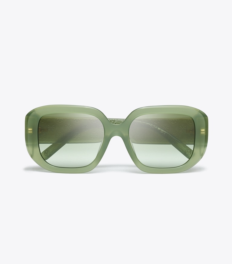 Tory Burch designer sunglasses & eyewear T Monogram Geometric Sunglasses in MILKY GREEN/GREEN GRADIENT front
