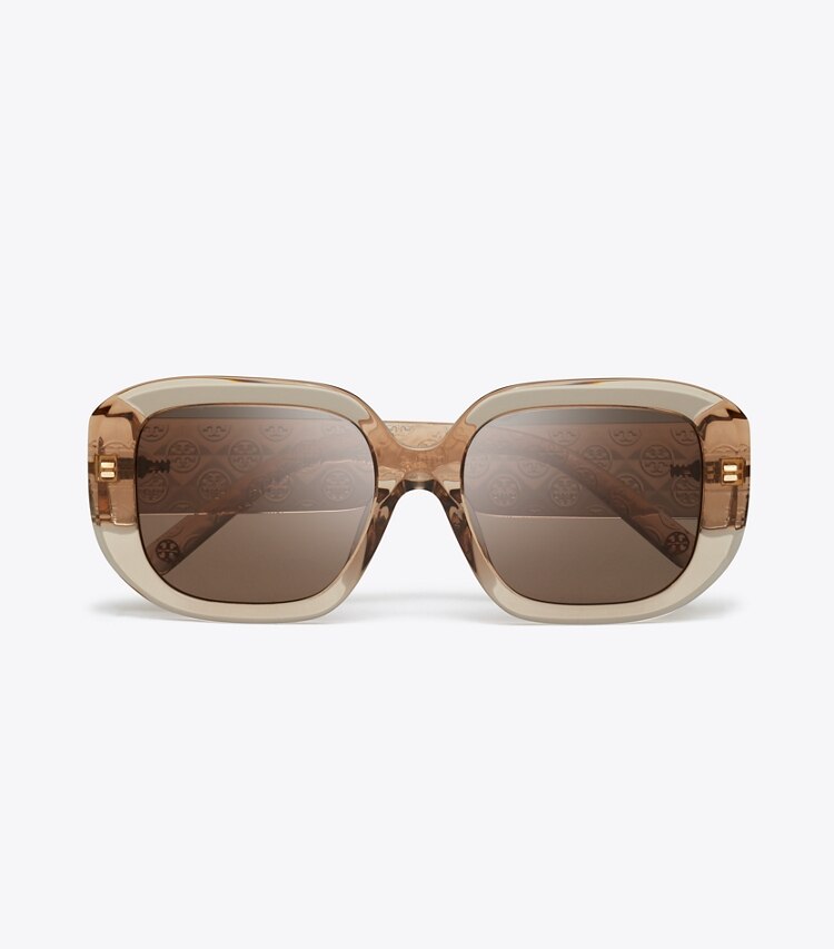 Tory Burch designer occhiali da vista & da sole T Monogram Geometric Sunglasses in TRANSPARENT BROWN/BROWN superiore