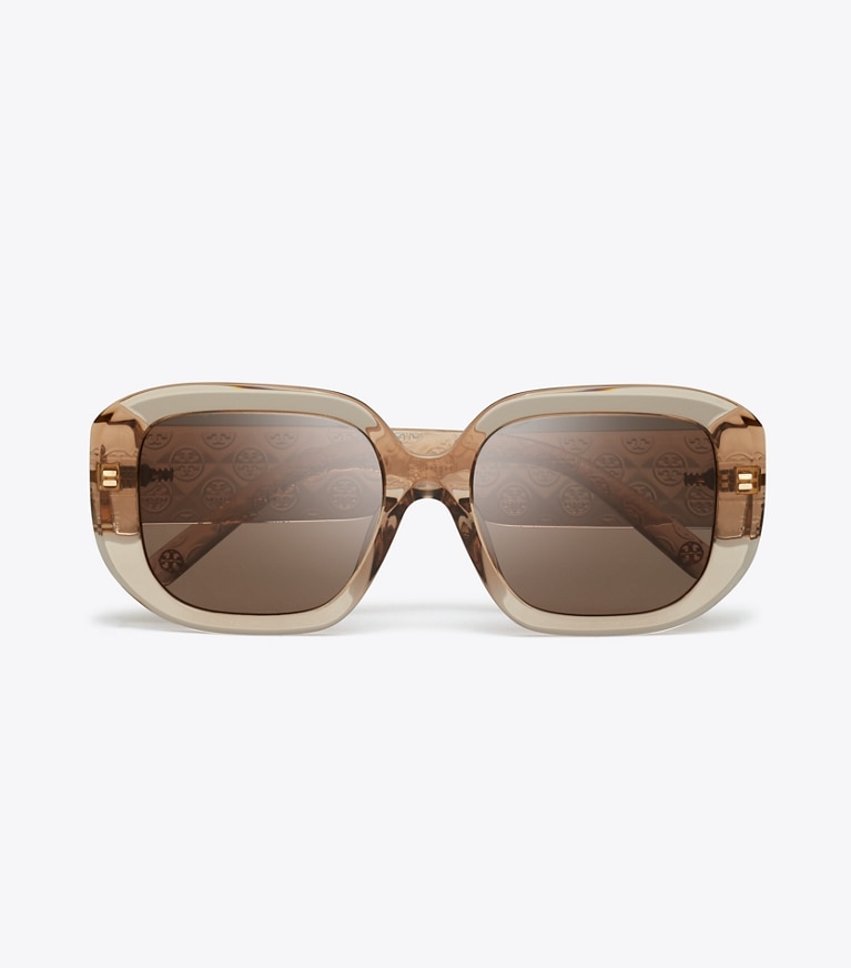 Tory Burch designer occhiali da vista & da sole T Monogram Geometric Sunglasses in TRANSPARENT BROWN/BROWN front