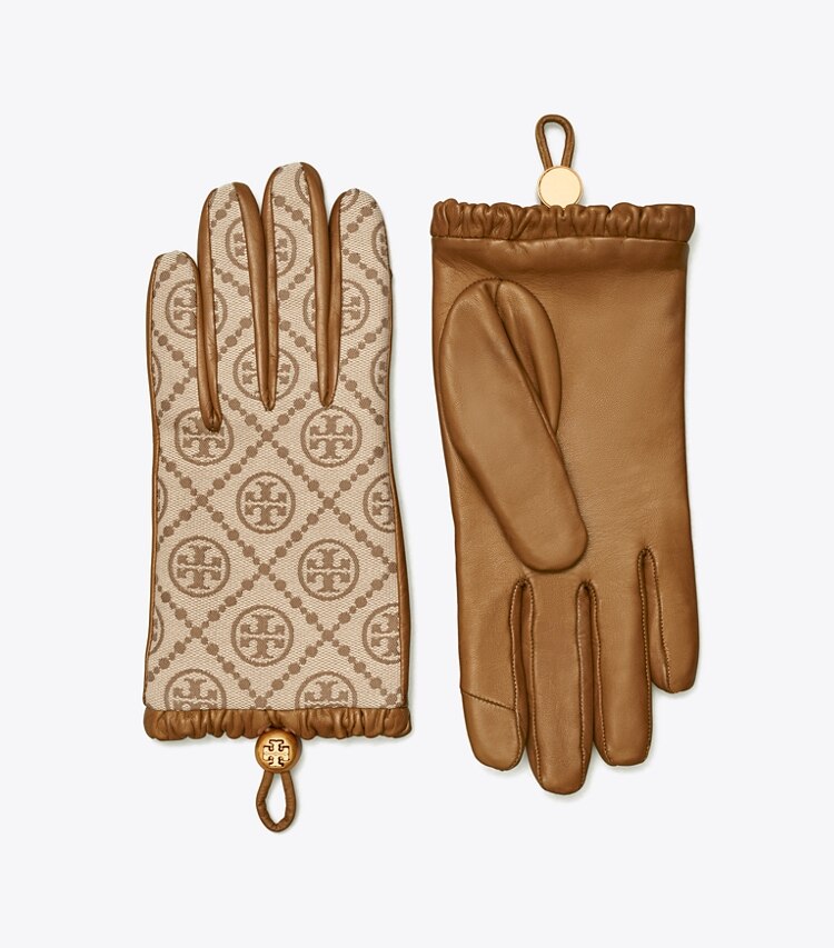 Tory Burch designer gloves T Monogram Gloves in Hazel / Bistro Brown front