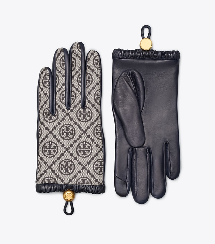 Tory Burch T Monogram Jacquard & Leather Gloves Tory Navy