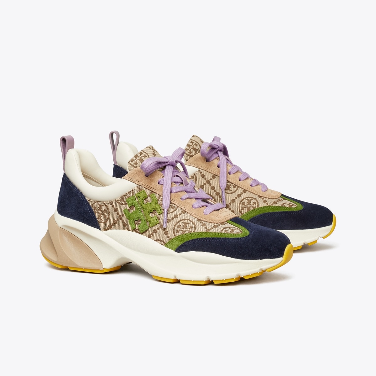TORY BURCH T MONOGRAM GOOD LUCK TRAINER SNEAKER;LT BEIGE