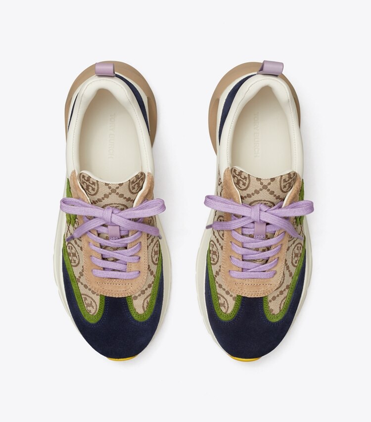 Tory Burch designer sneakers T Monogram Good Luck Trainer in Hazel T Monogram / SHISO / PERFECT NAVY overhead