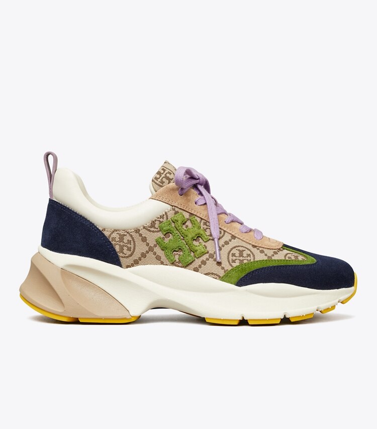 Tory Burch designer sneakers T Monogram Good Luck Trainer in Hazel T Monogram / SHISO / PERFECT NAVY side