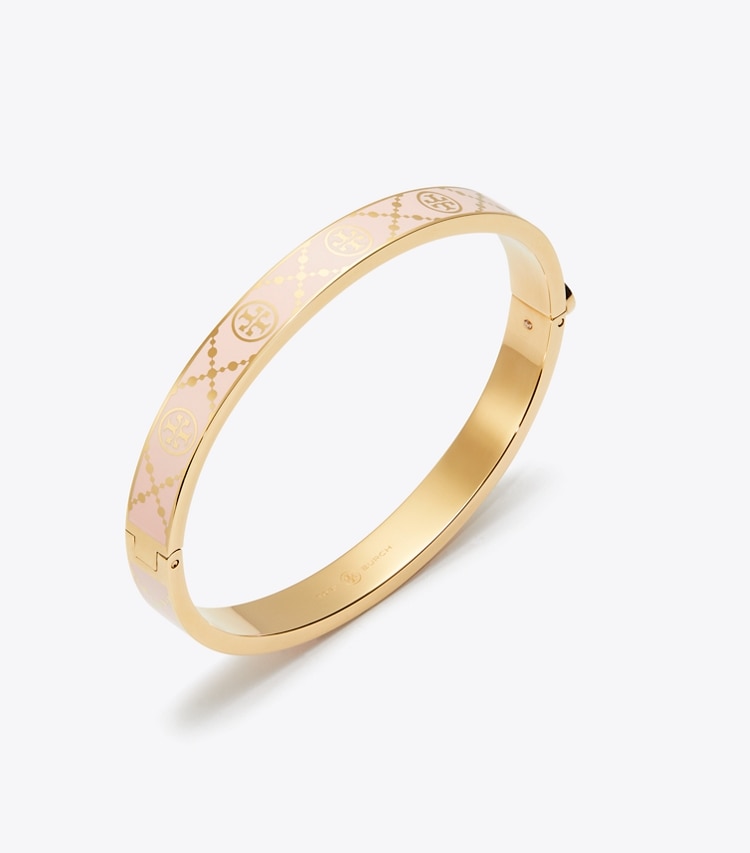 Tory Burch designer bracelets T Monogram Hinge Bracelet in Tory Gold / Pink detail
