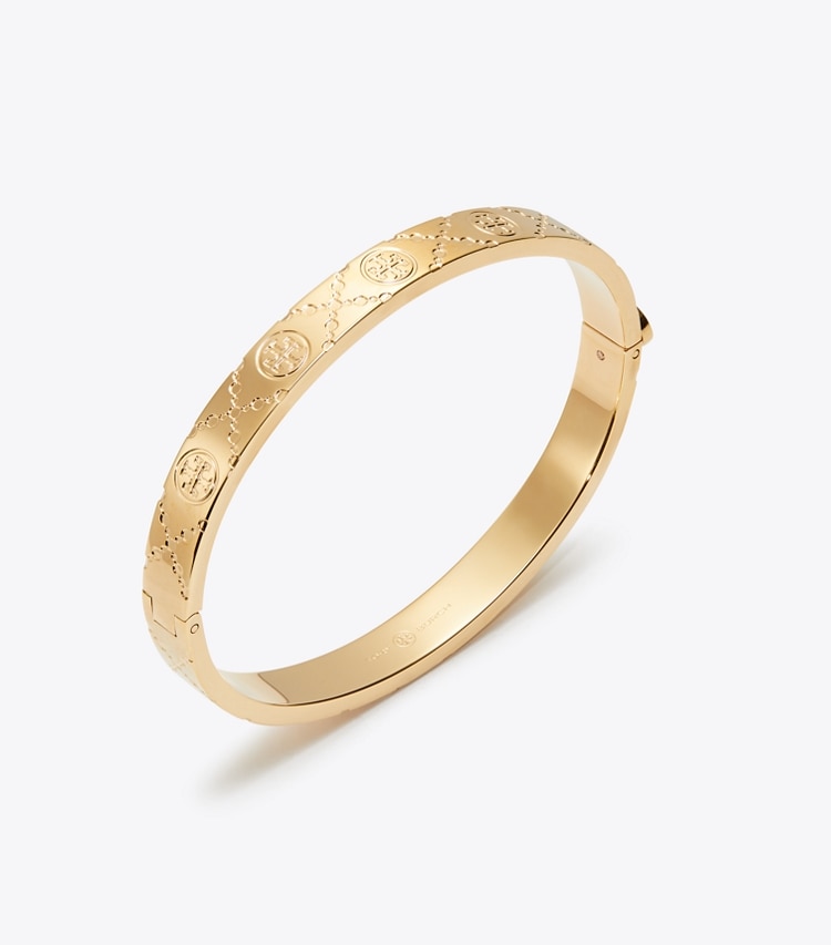 Tory Burch designer bracelets T Monogram Hinge Bracelet in Tory Gold detail